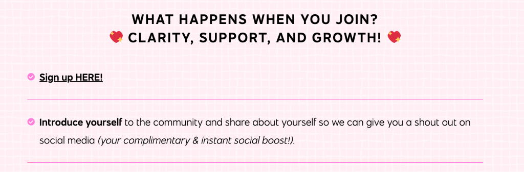 Informational graphic highlighting community benefits, encouraging sign-ups and introductions with a supportive tone.