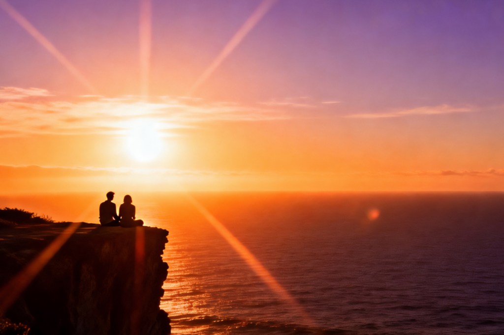 Sunset shining on water